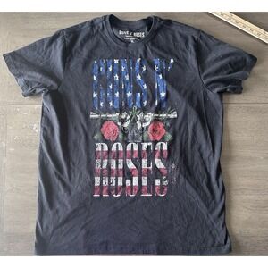 Guns‎ N Roses American Flag Logo Black T-Shirt Size XL Slash Axel Rock N Roll